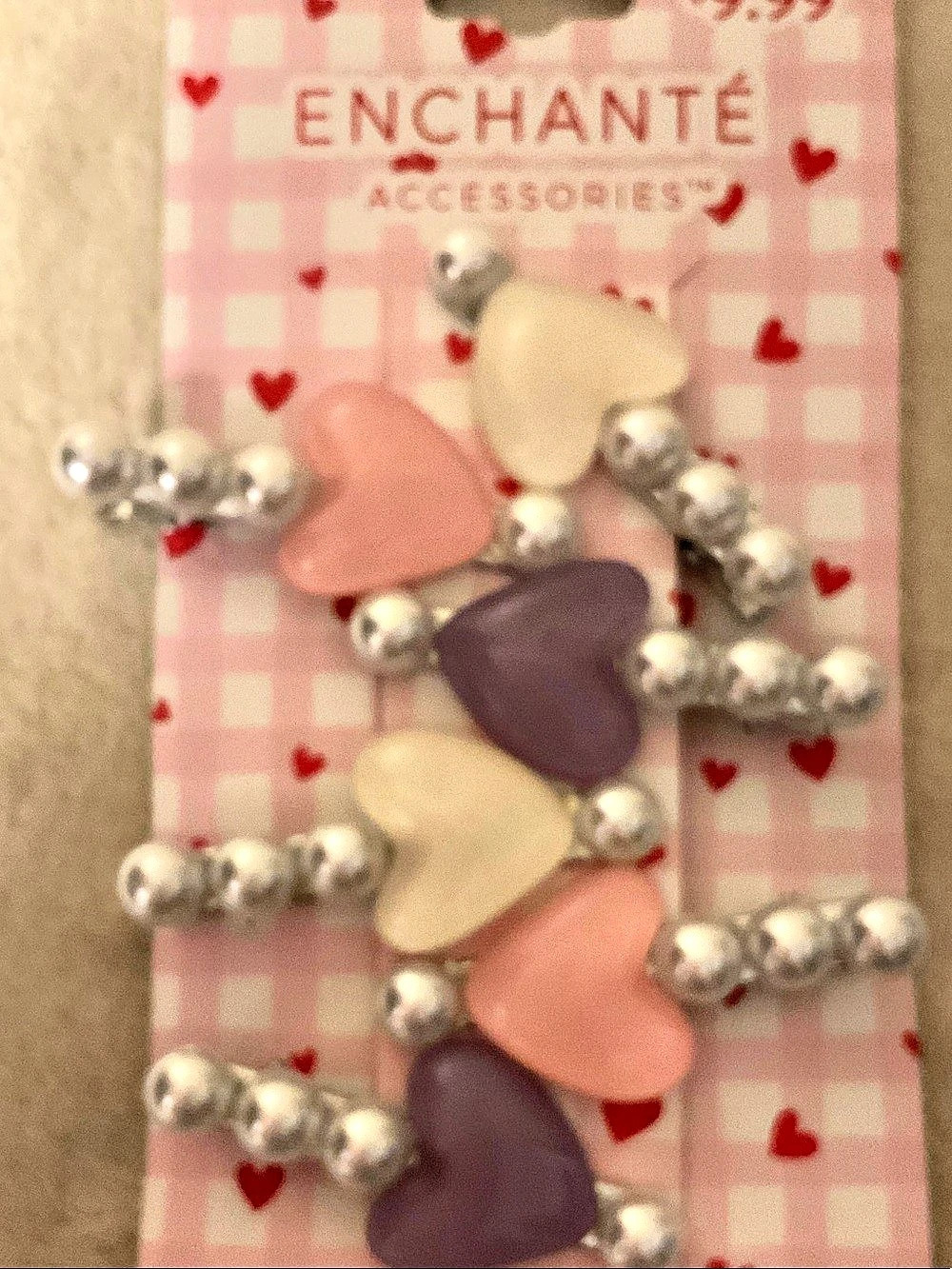 Enchante Accessories Heart charm Barrettes in Silver & Pink